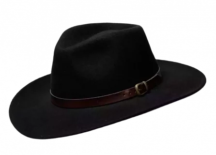 Schwarzer Westernhut aus Filz mit Lederhutband