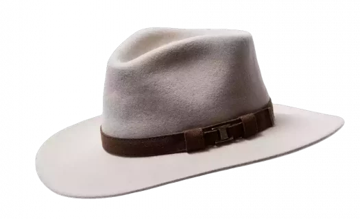 Beiger Cowboyhut aus Filz mit Lederhutband