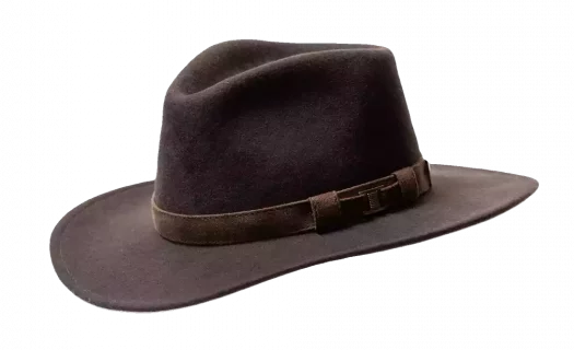 Brauner Cowboyhut aus Filz mit Lederhutband